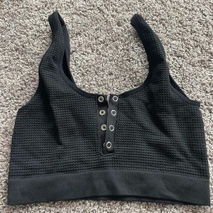 Black Snap Up Ribbed Sports Bra